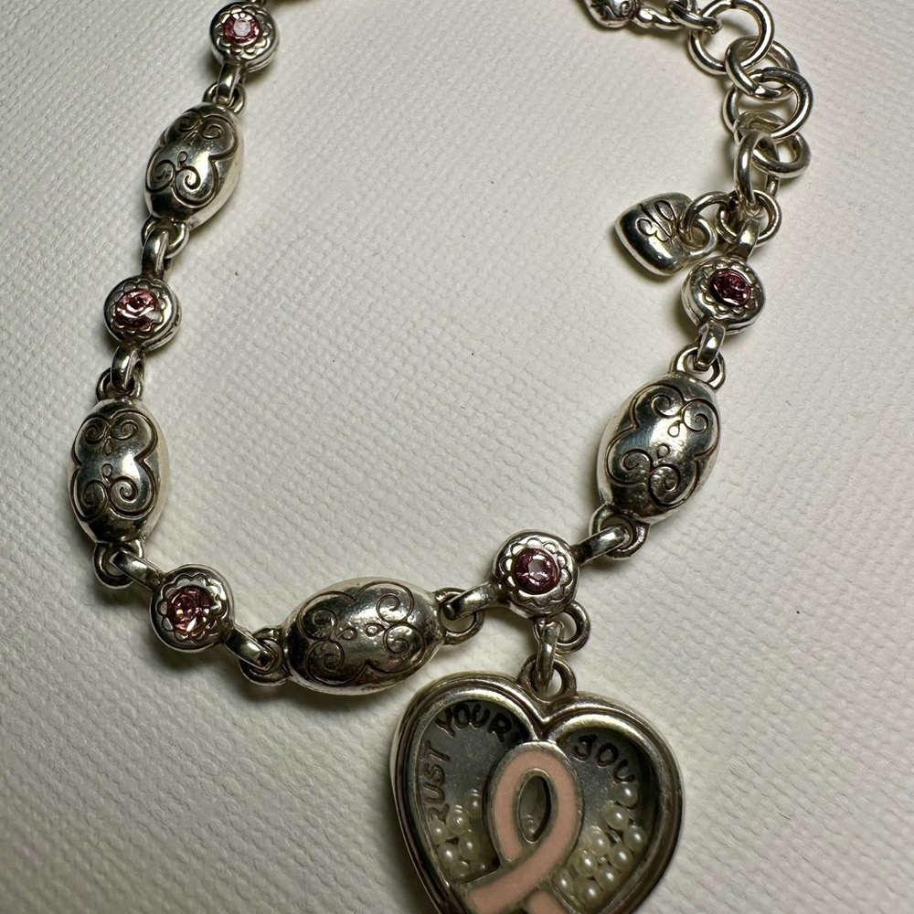 Brighton: Silver and Pink Breast Cancer Awareness Heart Charm Bracelet